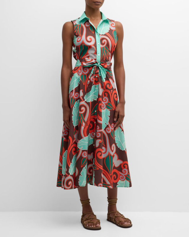 Zula Sleeveless Botanical-Print Midi Shirtdress